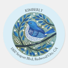 Blue Bird Art Ronde Sticker