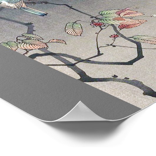 Blue Bird at Night, Watanabe Seitei Poster (Hoek)