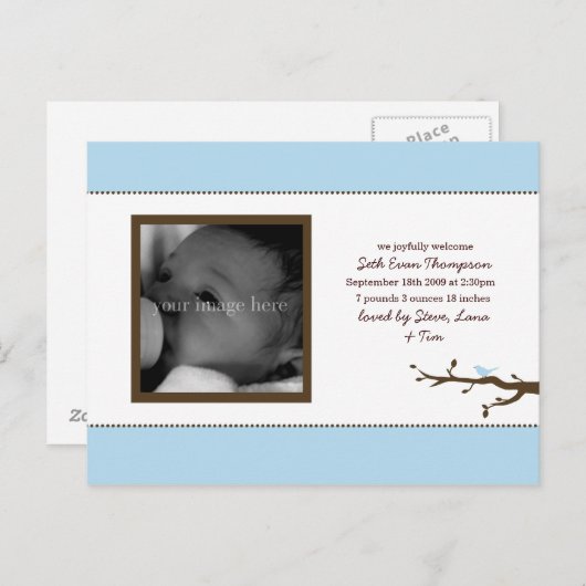 Blue Bird Baby aangekondigd Aankondigingskaart (Voorkant / Achterkant)