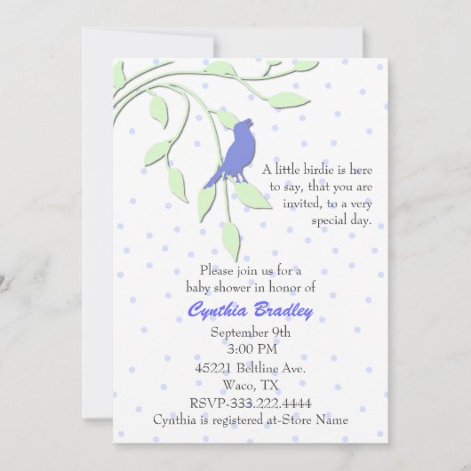 Blue Bird Baby shower Invitation Kaart (Voorkant)