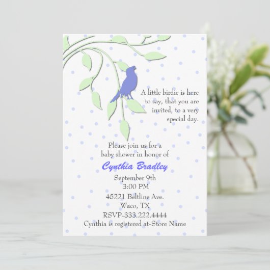 Blue Bird Baby shower Invitation Kaart (Staand voorkant)