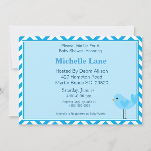 Blue Bird Baby shower Invitation Kaart (Achterkant)
