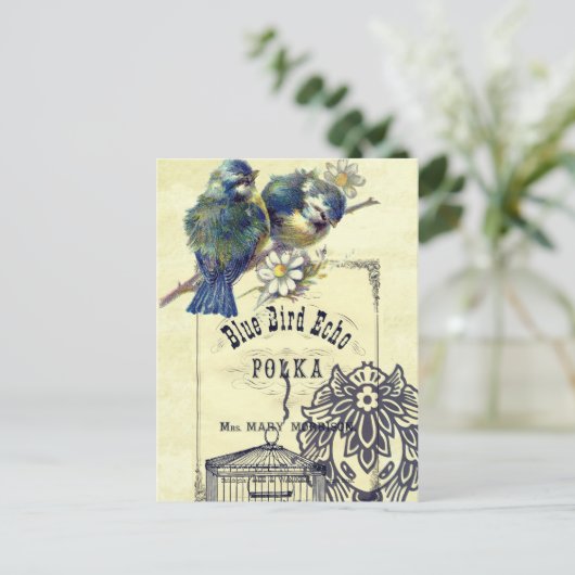 Blue Bird Birdcage Collage Briefkaart (Staand voorkant)