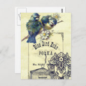 Blue Bird Birdcage Collage Briefkaart (Voorkant / Achterkant)