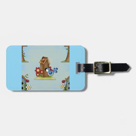 Blue Bird Birdhouse Bagagelabel (Voorkant horizontaal)