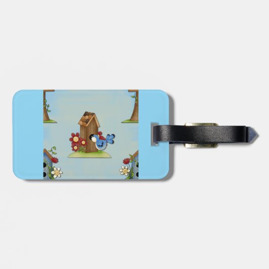 Blue Bird Birdhouse Bagagelabel (Achterkant horizontaal)