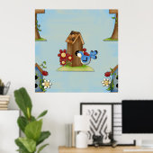 Blue Bird Birdhouse Poster (Thuiskantoor)