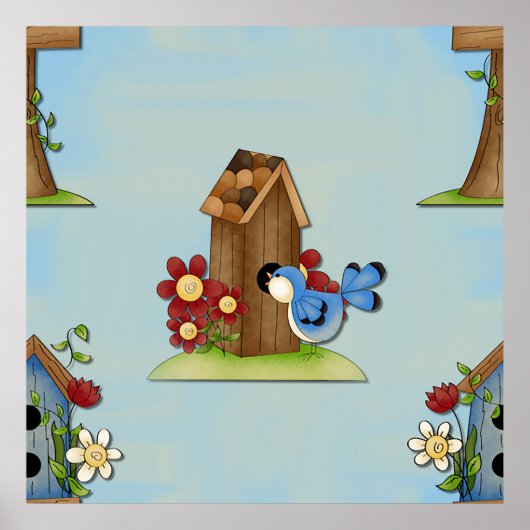 Blue Bird Birdhouse Poster (Voorkant)
