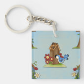 Blue Bird Birdhouse Sleutelhanger (Voorkant)
