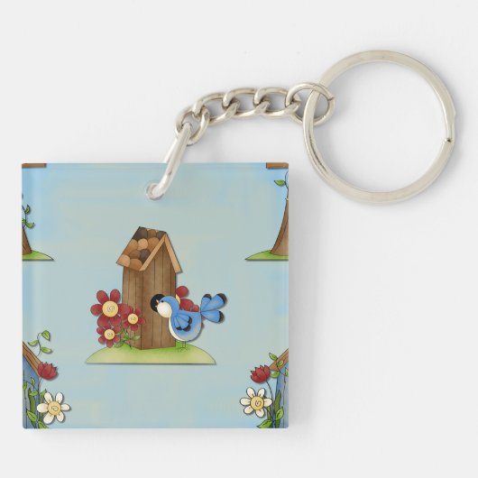 Blue Bird Birdhouse Sleutelhanger (Achterkant)