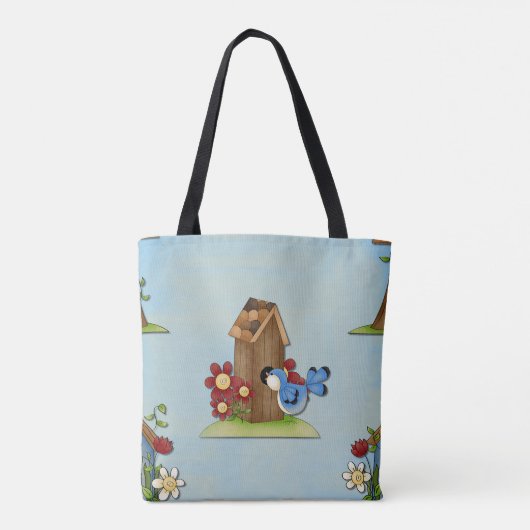 Blue Bird Birdhouse Tote Bag (Achterkant)
