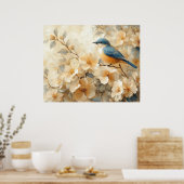 Blue Bird Blossoming Tree Painting Poster (Keuken)