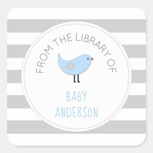 Blue Bird boy baby shower boekenplaat / boek Vierkante Sticker (Voorkant)