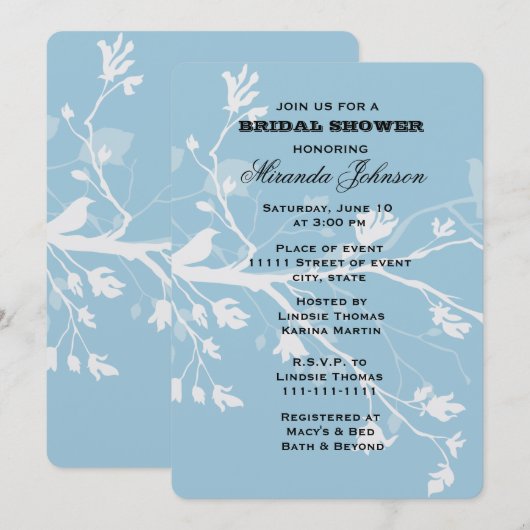 Blue Bird Branches Vrijgezellenfeest Kaart (Voorkant / Achterkant)