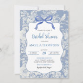 Blue Bird Chinoiserie Bloemen Bruiloftsfeest Kaart (Voorkant)