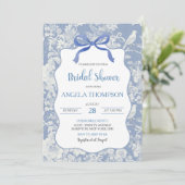 Blue Bird Chinoiserie Bloemen Bruiloftsfeest Kaart (Staand voorkant)
