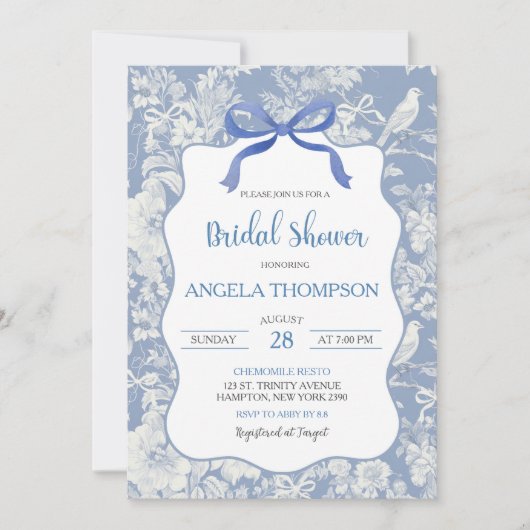 Blue Bird Chinoiserie Floral Vrijgezellenfeest Kaart (Voorkant)