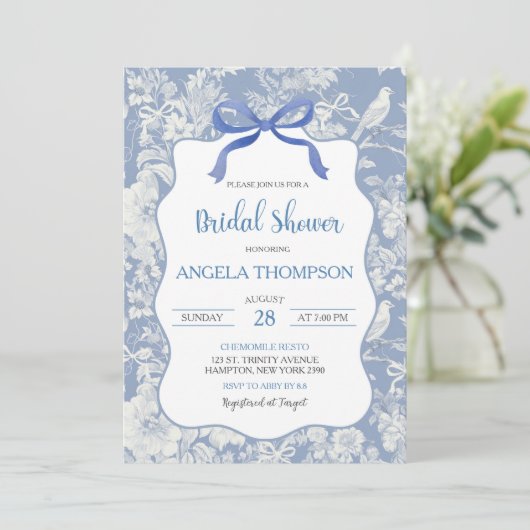 Blue Bird Chinoiserie Floral Vrijgezellenfeest Kaart (Staand voorkant)