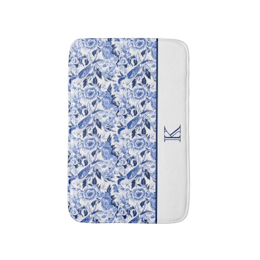Blue Bird Chinoiserie Monogram  Badmat (Voorkant Verticaal)