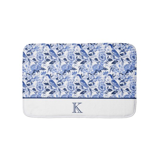 Blue Bird Chinoiserie Monogram  Badmat (Voorkant)