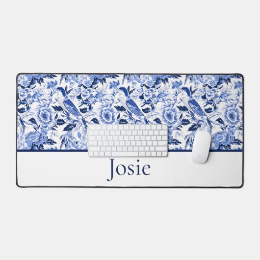 Blue Bird Chinoiserie Monogram  Bureaumat (Keyboard & Muis)