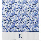 Blue Bird Chinoiserie Monogram  Douchegordijn (Voorkant)