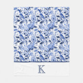 Blue Bird Chinoiserie Monogram  Fleece Deken (Voorkant)