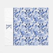 Blue Bird Chinoiserie Monogram  Fleece Deken (Voorkant (Horizontaal))