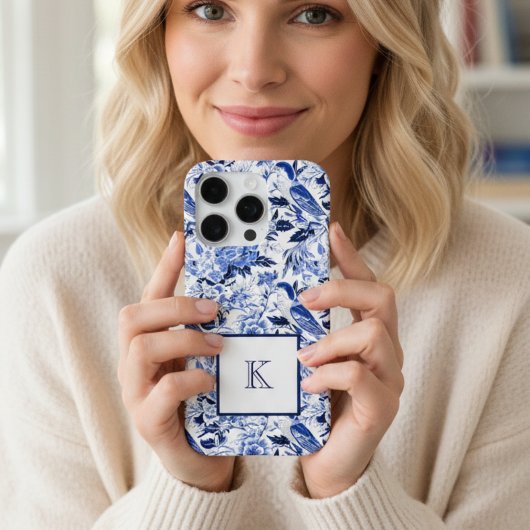 Blue Bird Chinoiserie Monogram  iPhone Hoesje