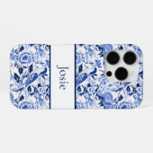 Blue Bird Chinoiserie Monogram  iPhone Hoesje (Achterkant horizontaal)