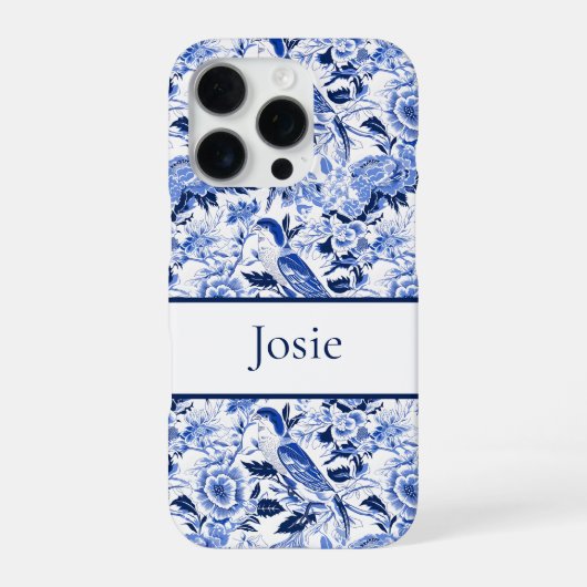 Blue Bird Chinoiserie Monogram  iPhone Hoesje (Achterkant)