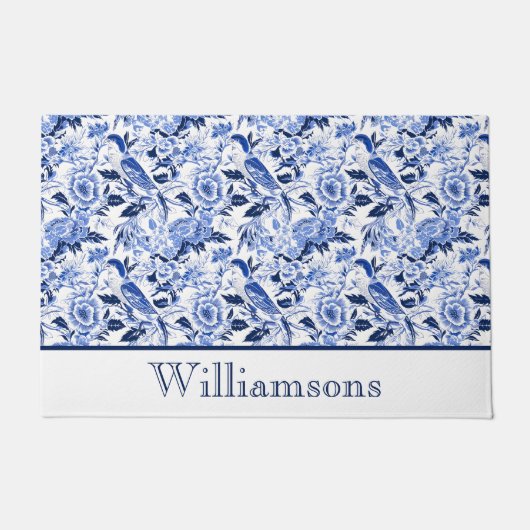 Blue Bird Chinoiserie Monogram Name Deurmat (Voorkant)