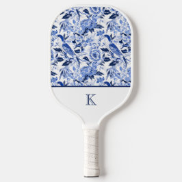 Blue Bird Chinoiserie Monogram  Pickleball Paddle