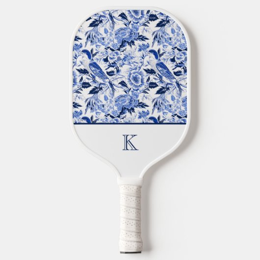 Blue Bird Chinoiserie Monogram  Pickleball Paddle (Voorkant)