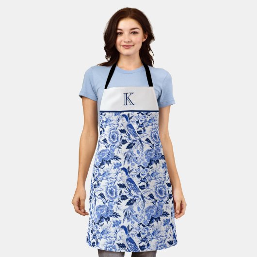 Blue Bird Chinoiserie Monogram  Schort (Gedragen)