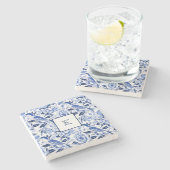 Blue Bird Chinoiserie Monogram  Stenen Onderzetter (Zijkant)