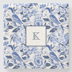 Blue Bird Chinoiserie Monogram Stenen Onderzetter