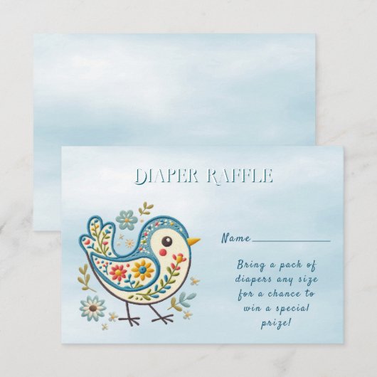 Blue Bird Floral Baby shower Informatiekaartje (Voorkant / Achterkant)