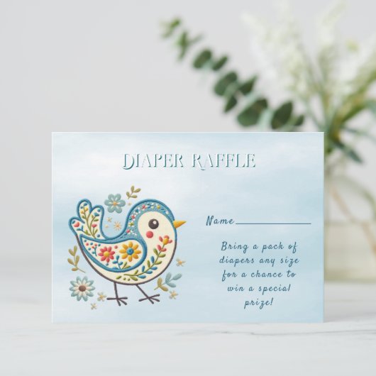 Blue Bird Floral Baby shower Informatiekaartje (Staand voorkant)