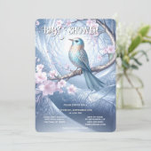 Blue Bird Floral Baby Shower Invitation Kaart (Staand voorkant)