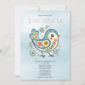 Blue Bird Floral Baby shower Kaart (Voorkant)
