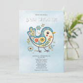 Blue Bird Floral Baby shower Kaart (Staand voorkant)