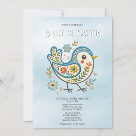 Blue Bird Floral Baby shower Kaart
