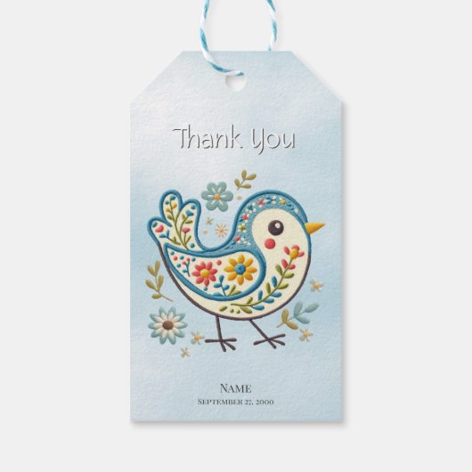 Blue Bird Floral Gift Label Cadeaulabel (Achterkant)