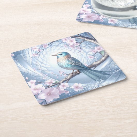 Blue Bird Floral Paper Coaster Kartonnen Onderzetters (Schuin)