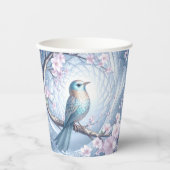 Blue Bird Floral Paper Cups Papieren Bekers (Voorkant)