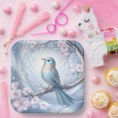 Blue Bird Floral Paper Plate Papieren Bordje (Feest)