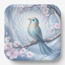 Blue Bird Floral Paper Plate Papieren Bordje