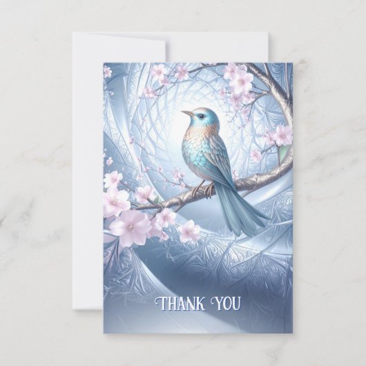 Blue Bird Floral Thank You Card Bedankkaart (Voorkant)