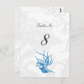 Blue Bird & Floral Wedattable Nummerkaarten Briefkaart (Voorkant / Achterkant)
